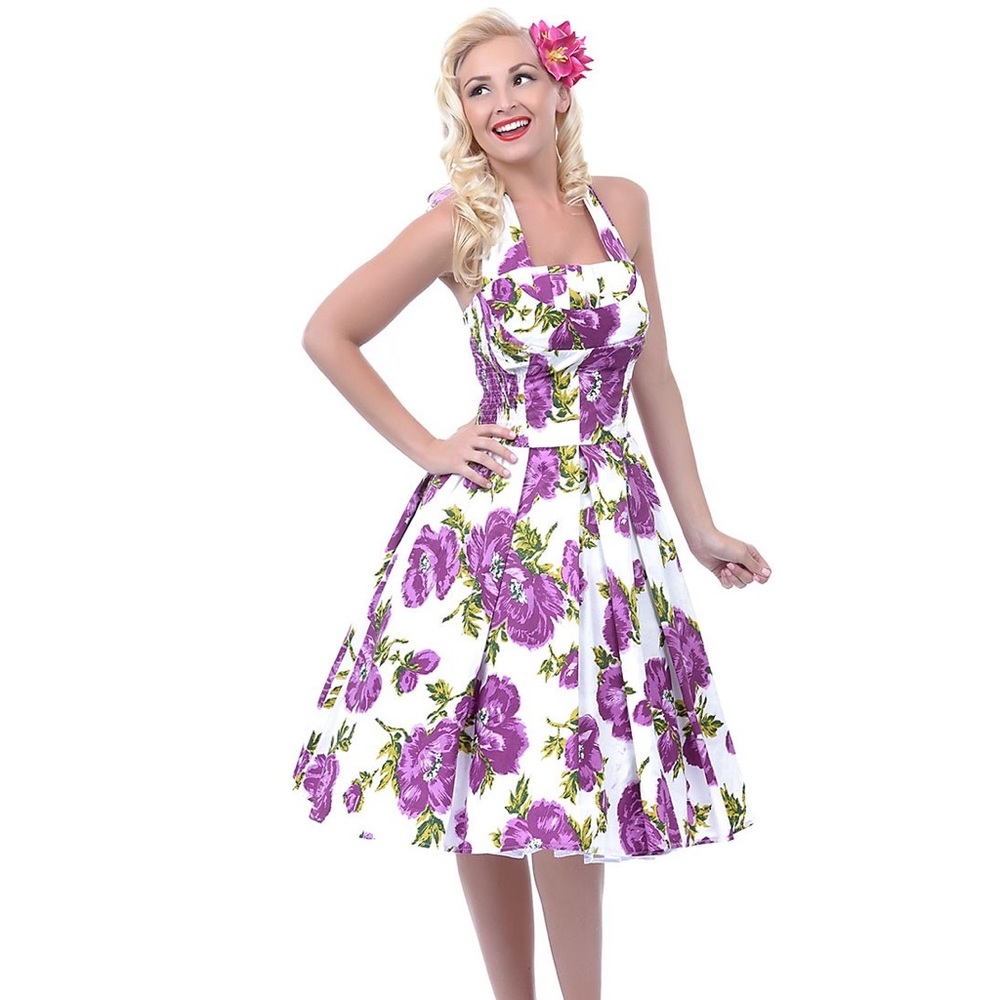Unique Vintage Floral Halter Swing Dress
